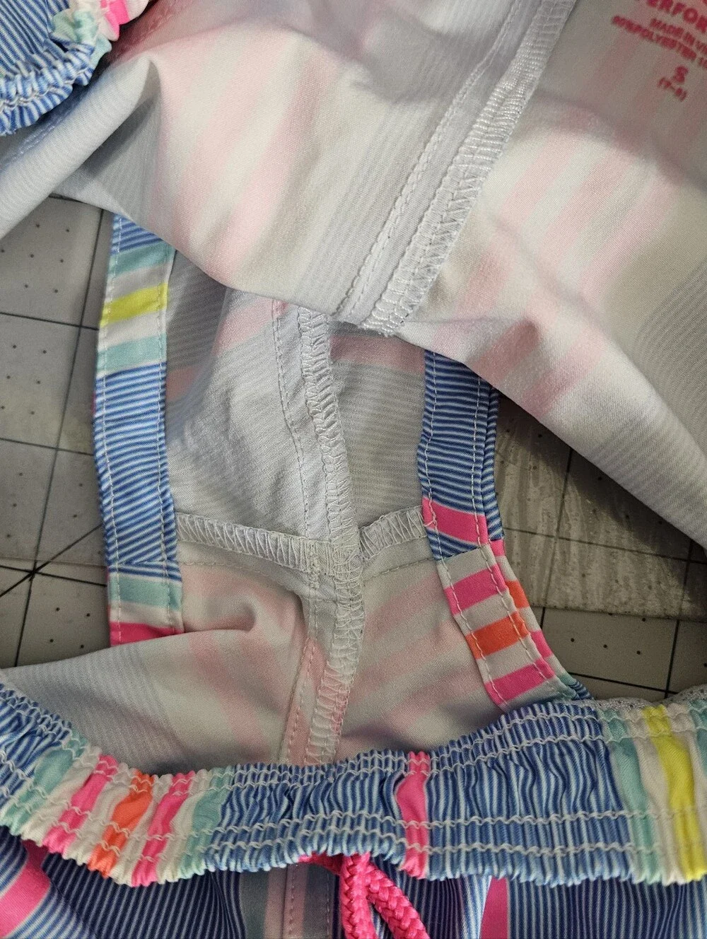 Vineyard Vines Girls Chappy Shorts S 7-8 Seersucker Swim Neon Stripe Blue Pink